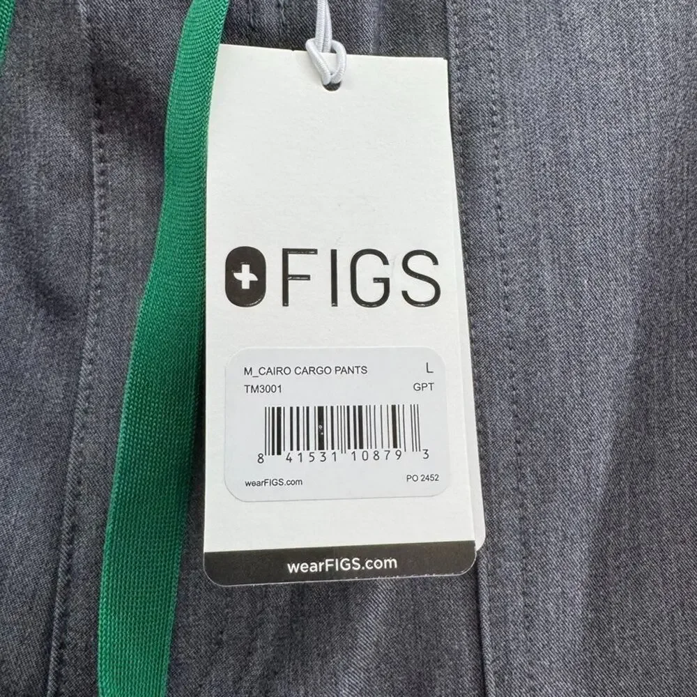 FIGS Pants Men L Gray Cairo Cargo Scrub Elastic Waist Technical Collection New